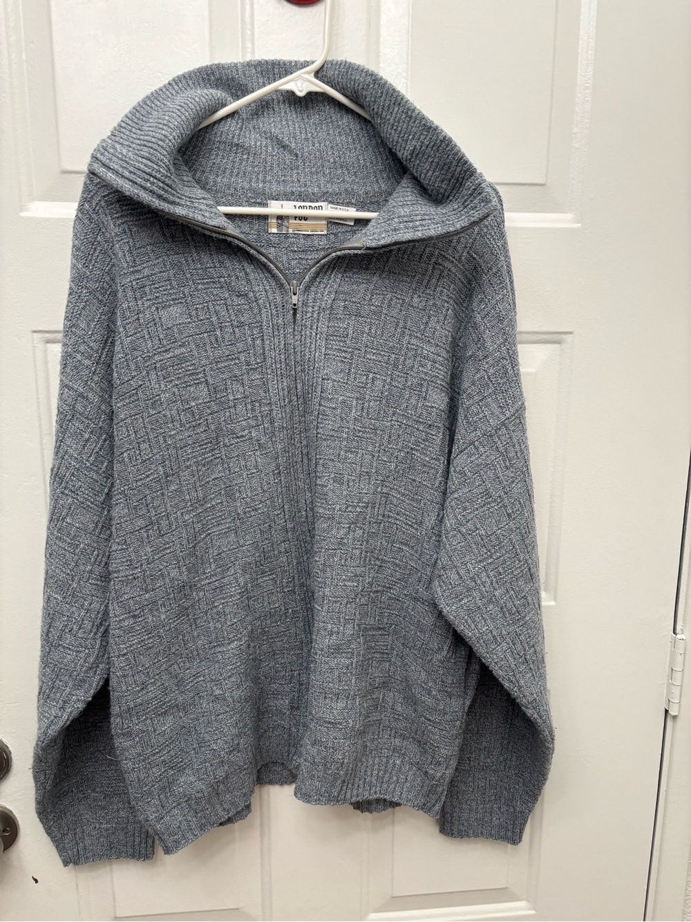 Vintage London Fog Gray Textured Knit Full Zip Sweater 80s size 1X